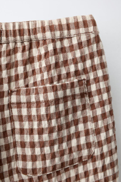 ZARA БРЮКИ BAGGY В КЛЕТКУ ВИШИ, КОРИЧНЕВЫЙ