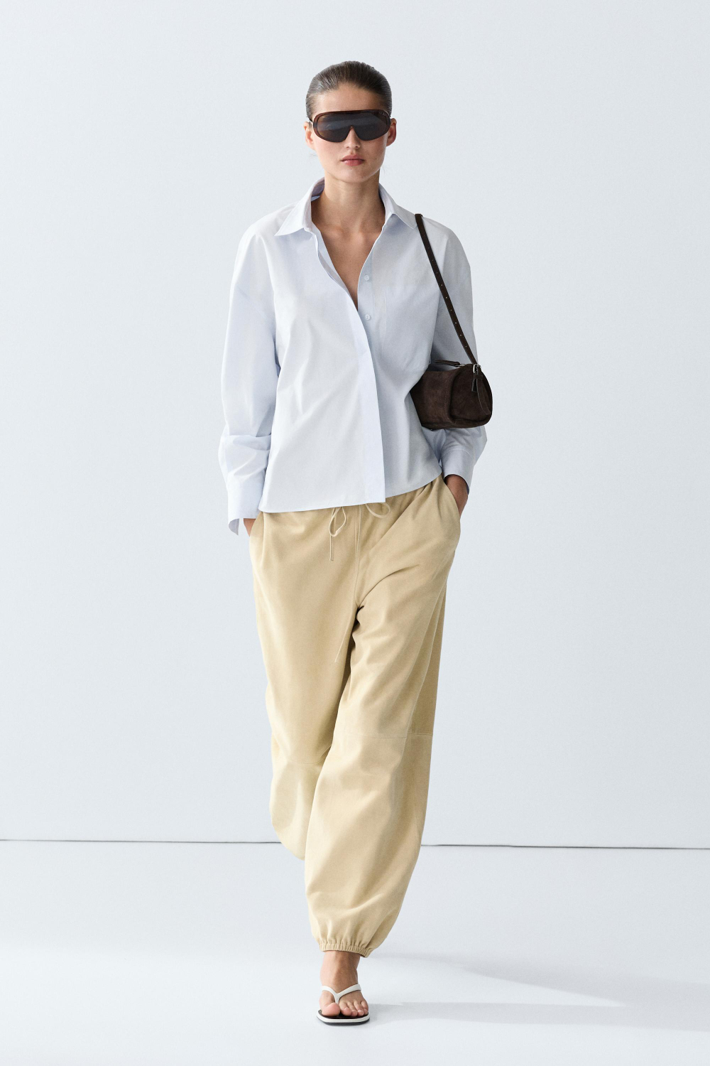 Massimo Dutti Хлопковая рубашка с карманом, небесно-голубой