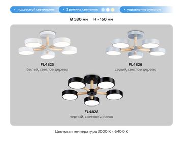 Подвесной светодиодный светильник с пультом 65W 3000K-6400K FL4828/5 BK черный Comfort LineTech Ambrella