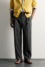 БРЮКИ RELAXED FIT В ПОЛОСКУ СО СКЛАДКАМИ — ZARA