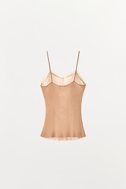 ZARA ТОП ИЗ ТОНКОГО ТРИКОТАЖА С КРУЖЕВОМ, ЛОСОСЕВЫЙ