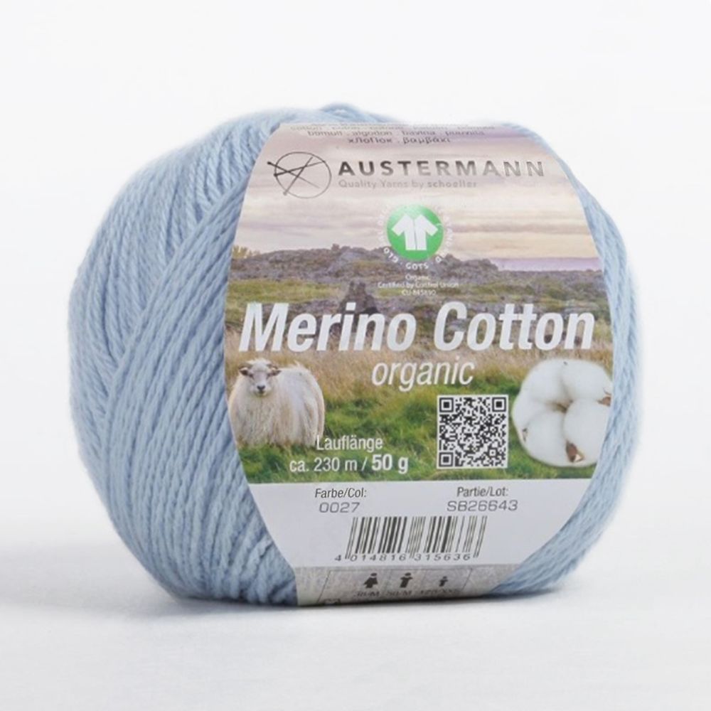 Пряжа Austermann (Аустерманн) Merino Cotton organic / уп.10 мот. по 50 г, 230 м, 98311-0027