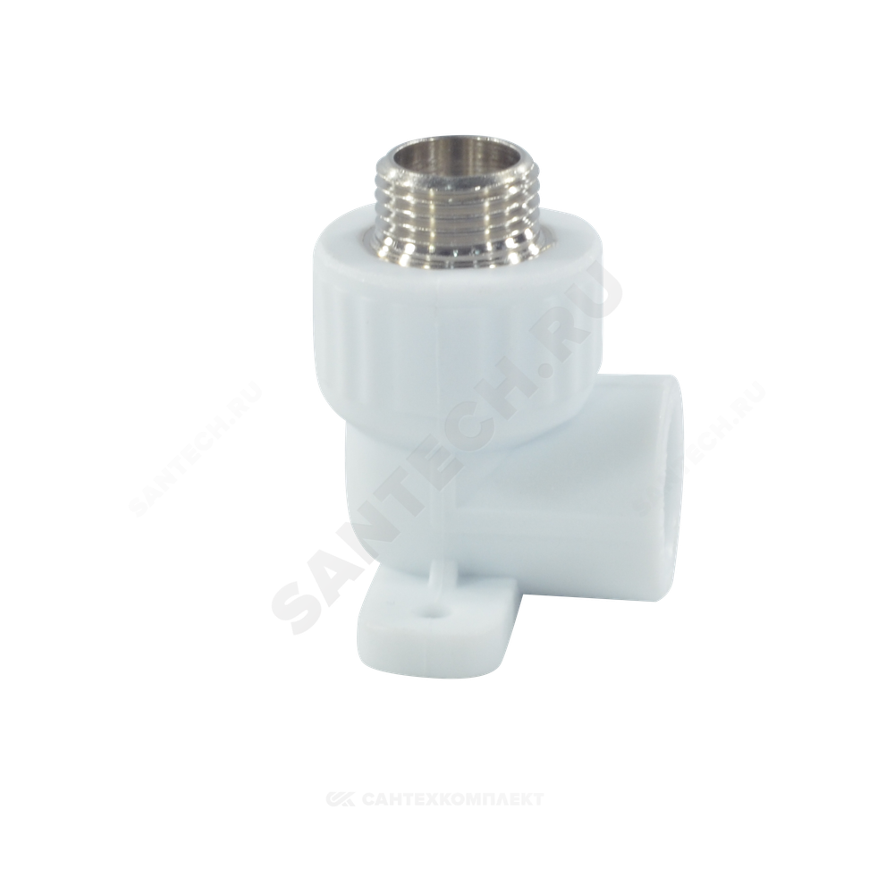 Угольник PP-R комбинированный белый Дн 20х1/2" НР с креплением VALFEX 10121020