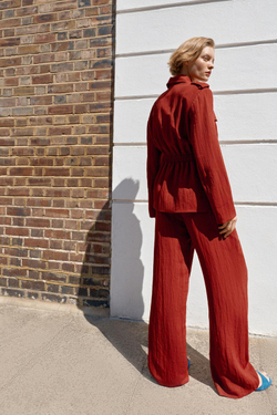 ZARA ШИРОКИЕ СТРУЯЩИЕСЯ БРЮКИ, КРАСНОВАТЫЙ