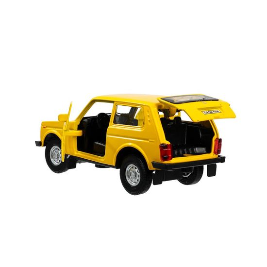 Машина металл LADA 4x4 12 см, двери, багаж, инерц, желтый, кор. Технопарк