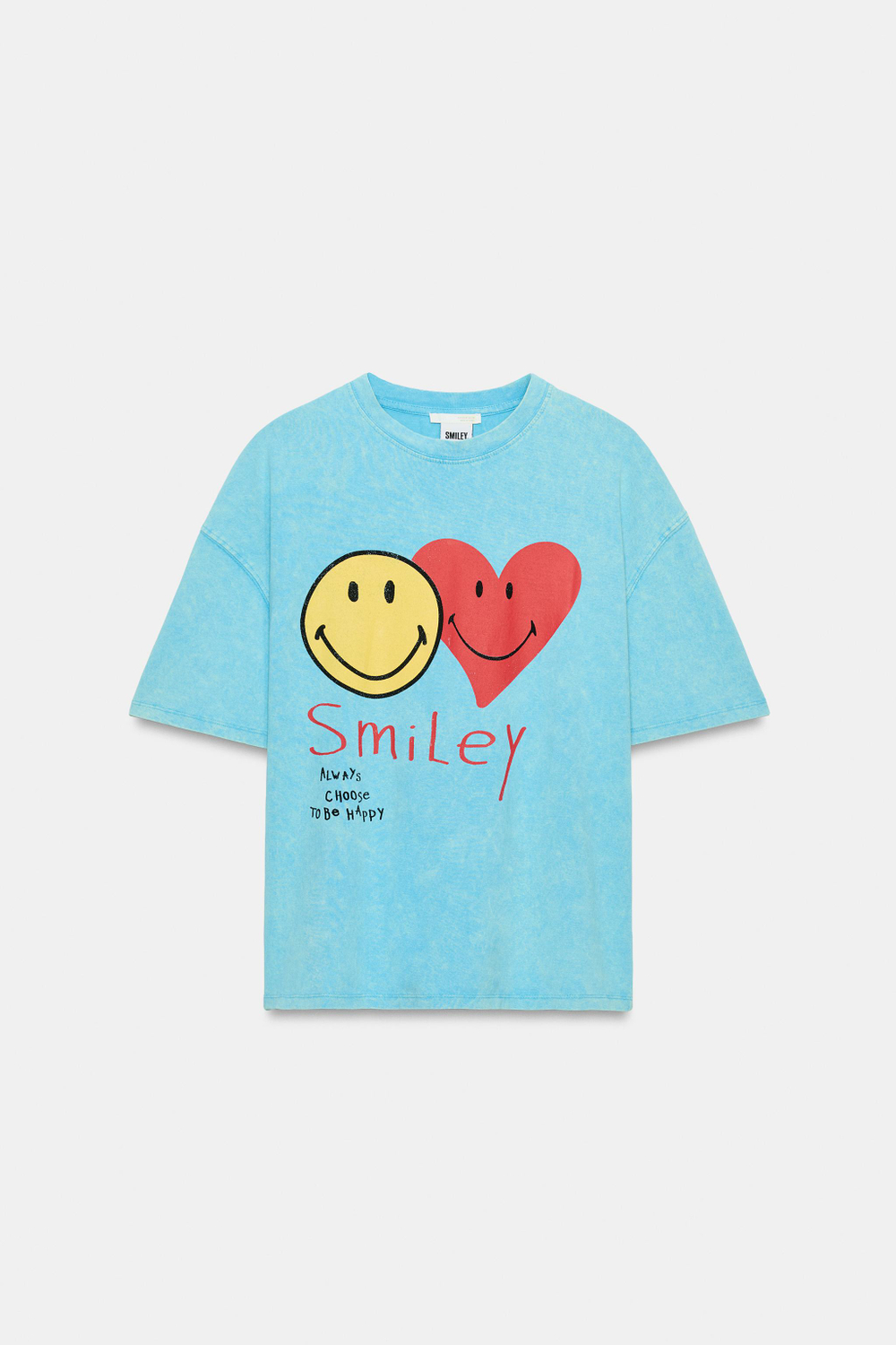 ZARA ФУТБОЛКА С ЭФФЕКТОМ ПОТЕРТОСТИ SMILEY®, СИНИЙ