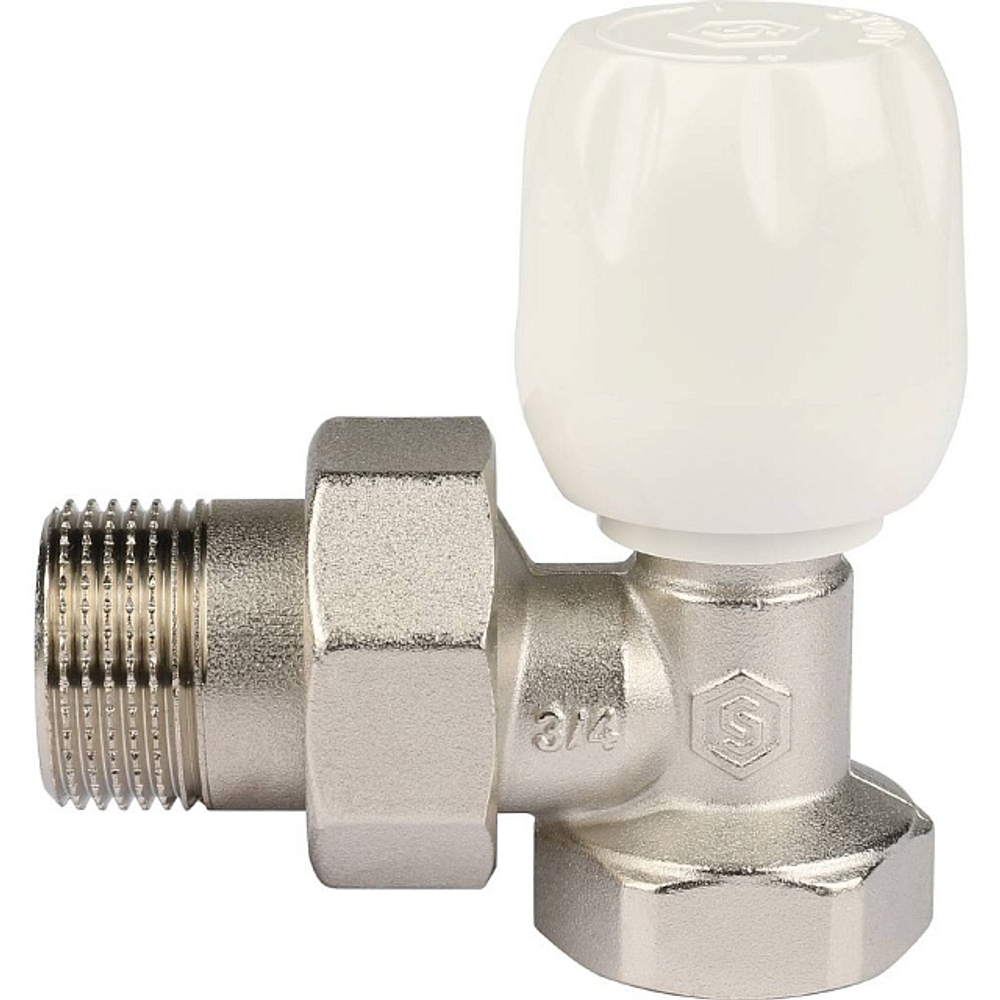 Вентиль ручной регулировки угловой STOUT - 3/4" (ВР/НР-американка, PN10, Tmax 120°C, с неподъемным шпинделем)
