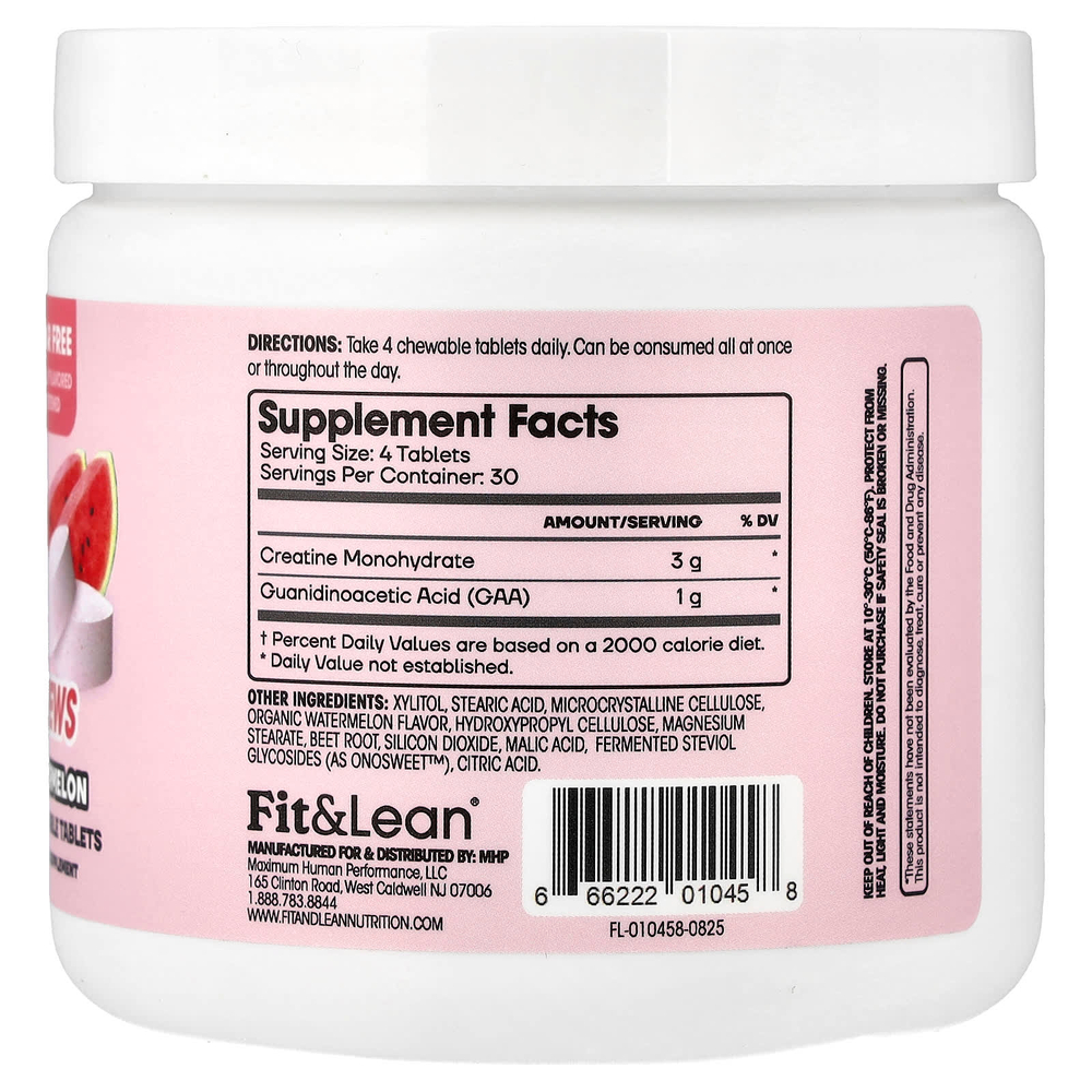 Fit & Lean, My Lean Creatine™, жевательные таблетки, со вкусом арбуза, 120 жевательных таблеток