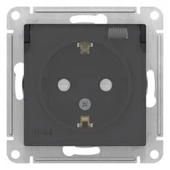 Розетка с крышкой Systeme Electric AtlasDesign Aqua Карбон ATN441046