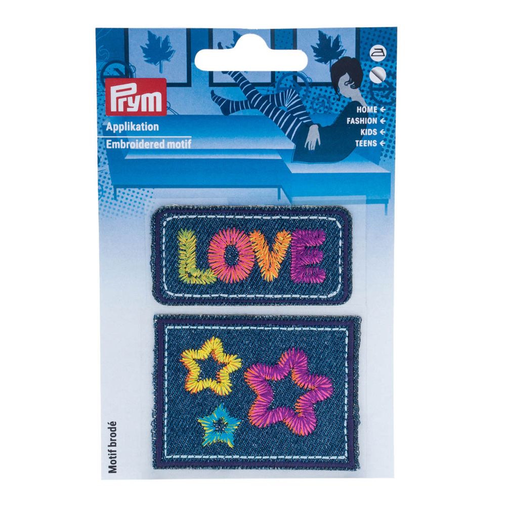 Аппликация термоклеевая "Love" 6.2x3.1 см / 6.4x5 см, джинс, многоцветный, 2 шт, Prym, 921491