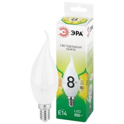 Лампа светодиодная ЭРА GREEN LINE LED BXS-8W-830-E14 GL 8Вт свеча на ветру теплый свет E14 | Лампы cветодиодные Свеча (B/C)