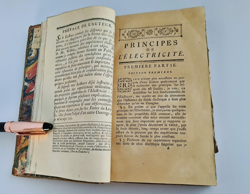 "Principes d'electricite (Принципы электричества)". Charles Mahon  (Чарльз Махон (Лорд). 1781 г.  Антикварная книга
