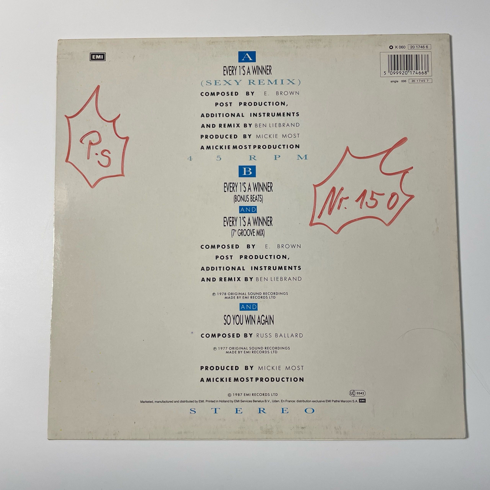 Винтажная виниловая пластинка LP Hot Chocolate Every 1's A Winner (Sexy Remix) (Германия 1987) (45 RPM, Maxi Single)