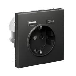 Розетка с USB A+C с заземлением и защитными шторками Systeme Electric ArtGallery Базальт GAL001432