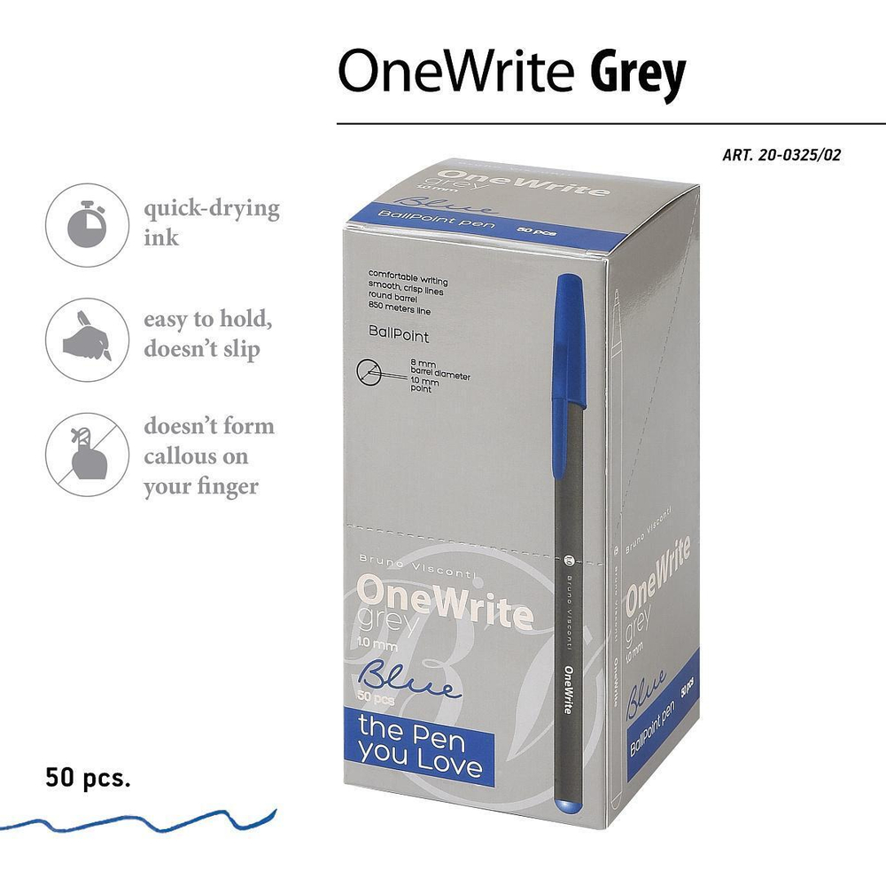 Ручка "OneWrite Grey" шариковая 1.0 мм, синяя (Bruno Visconti)