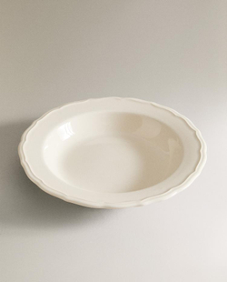 ZARA HOME ГЛУБОКАЯ СУПОВАЯ ТАРЕЛККА С РЕЛЬЕФНЫМ КРАЕМ, ЭКРЮ