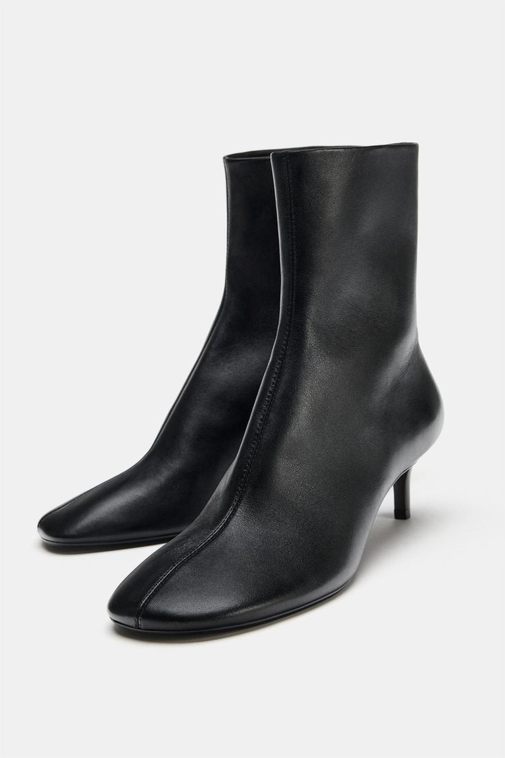 ZARA КОЖАНЫЕ БОТИЛЬОНЫ НА КАБЛУКЕ, ЧЕРНЫЙ