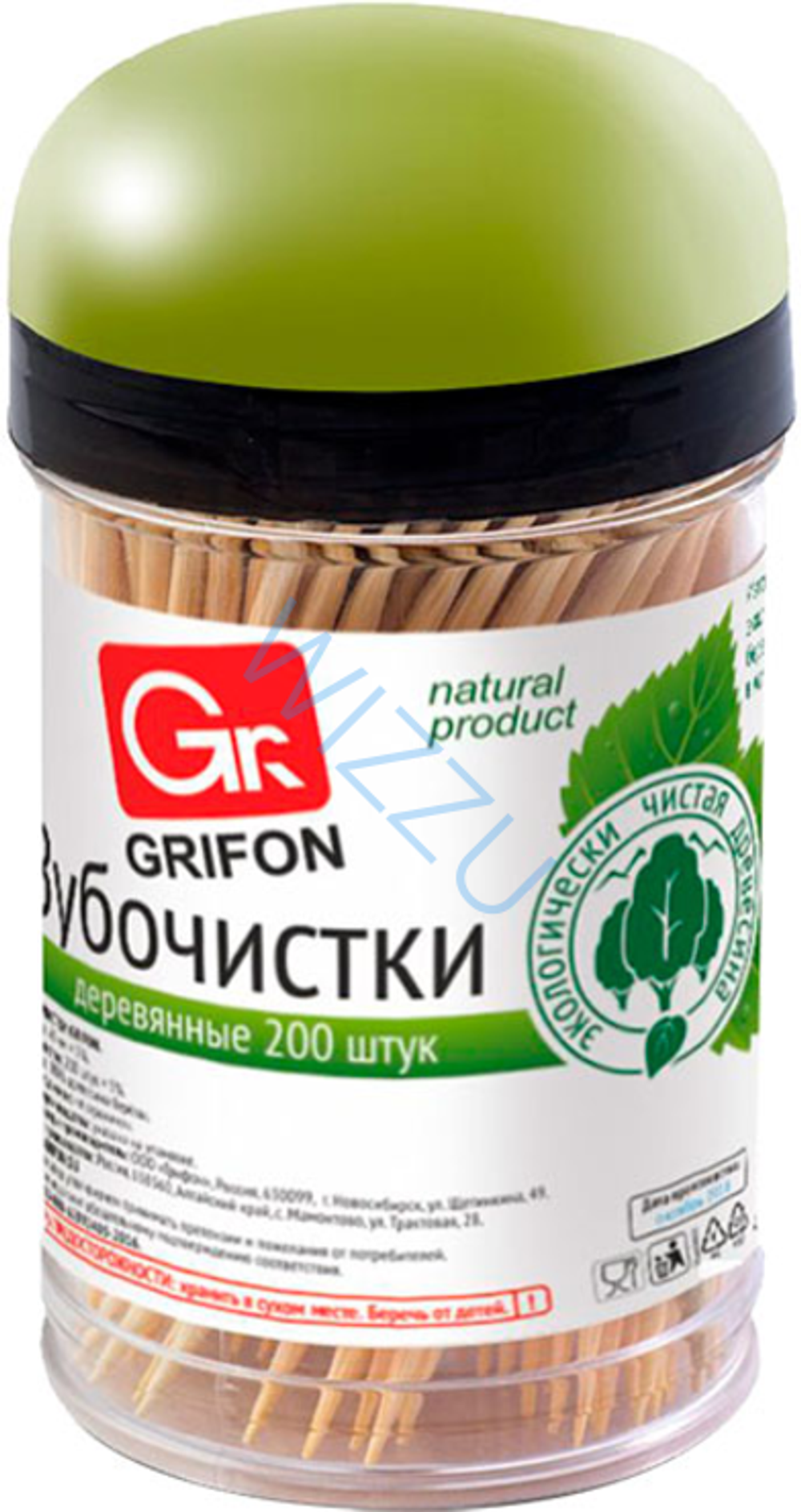 GRIFON Зубочистки из дерева 200 шт.в пластиковой баночка 24/1