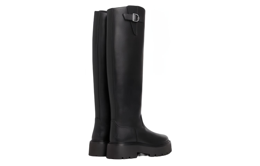 CELINE Leather Buckle Knee high Boots Women"s Black