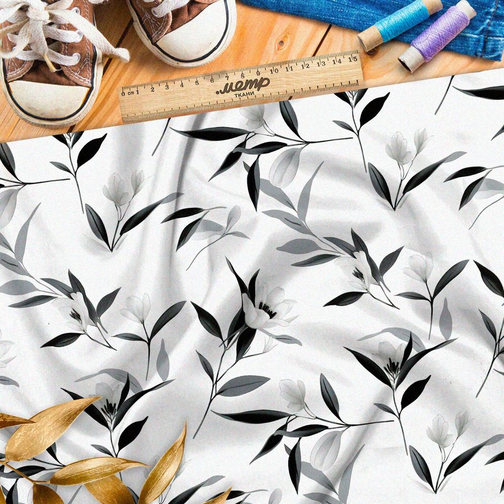 Ткань премиум атлас спокойная цветочная мелодия