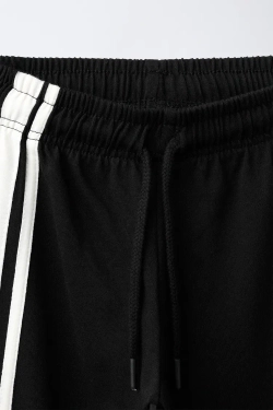 ZARA БРЮКИ WIDE LEG С ЛАМПАСАМИ, ЧЕРНЫЙ