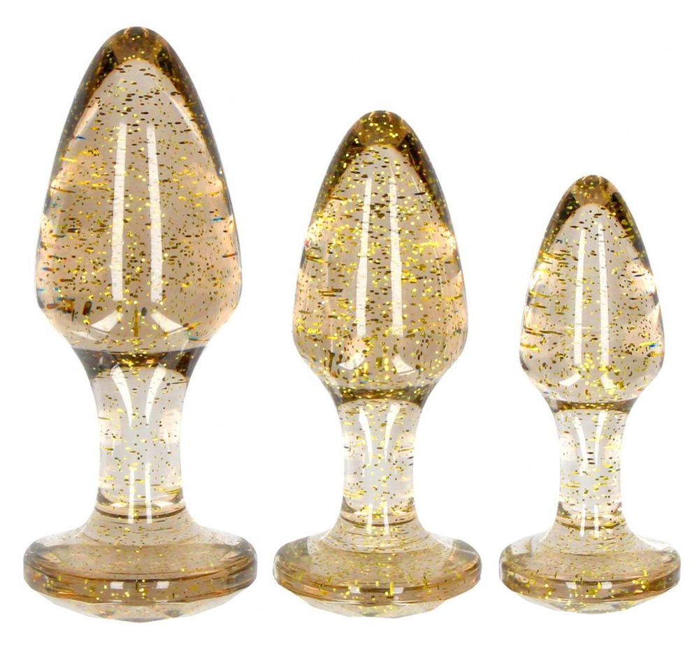 Набор из 3 золотистых анальных пробок Acrylic Goldchip Butt Plug Set (Цвет: золотистый)
