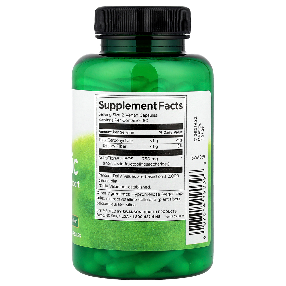 Swanson Vitamins, Пребиотик для поддержки дружественной флоры, 120 веганских капсул (375 мг на капсулу)