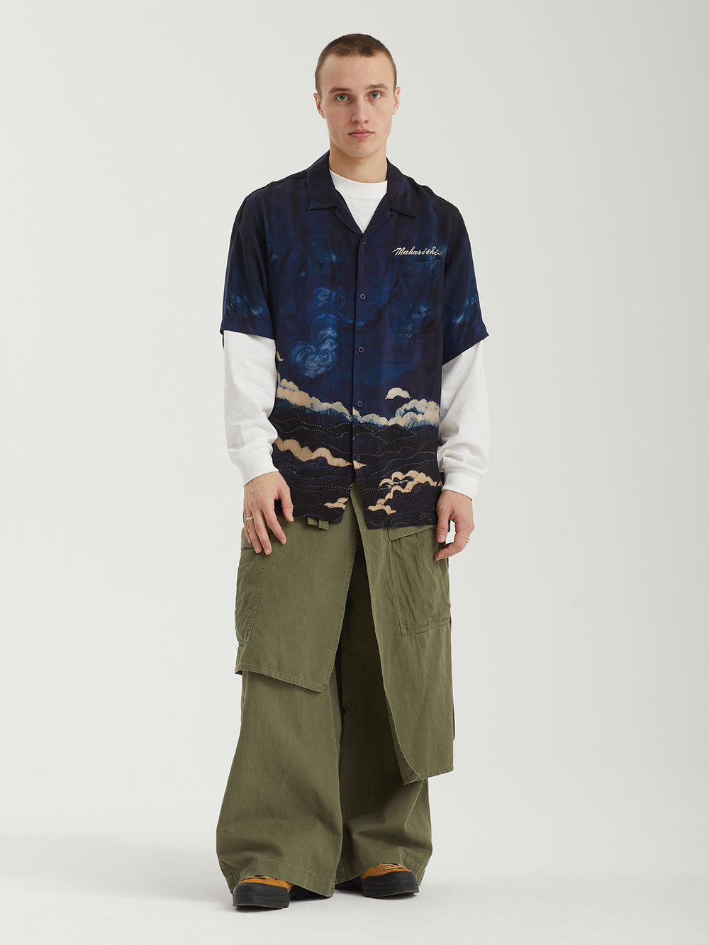 Мужская Рубашка Boro Crane Camp Collar Boro Crane Print