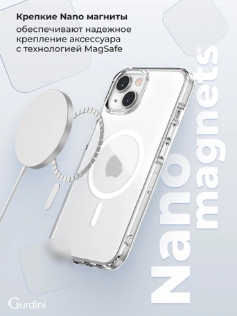 Чехол накладка iPhone 14/13 6.1" Gurdini Alba Series Protective with Magsafe Clear
