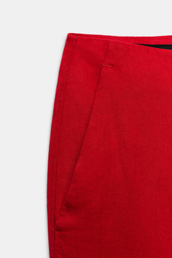ZARA БРЮКИ ПРЯМОГО КРОЯ ИЗ СМЕСОВОГО ЛЬНА, КРАСНЫЙ
