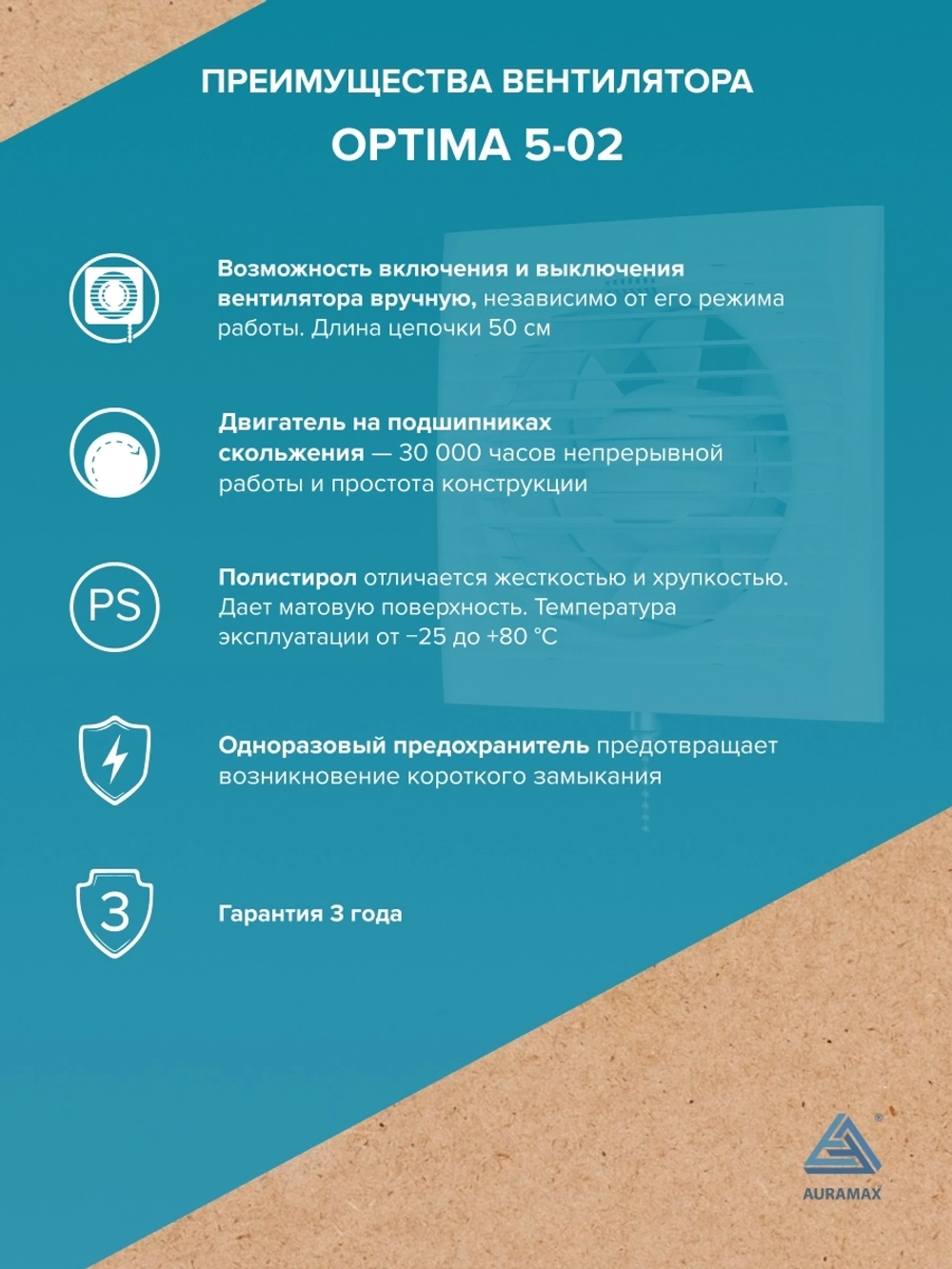 Вентилятор накладной OPTIMA D125 тяг.выкл. AURAMAX