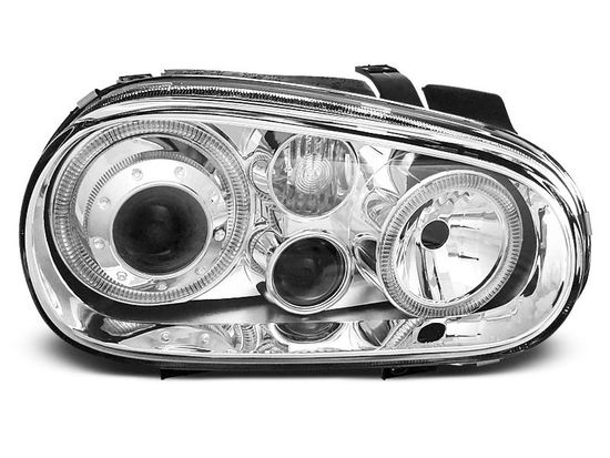 Передние фары VW Golf 4 angel eyes chrome