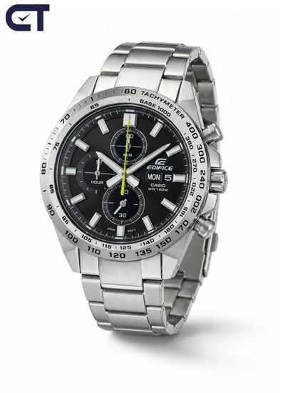 CASIO EFR-574D-1AVUDF EDIFICE мужские наручные часы — стальной хронограф с тахиметром и чёрным циферблатом