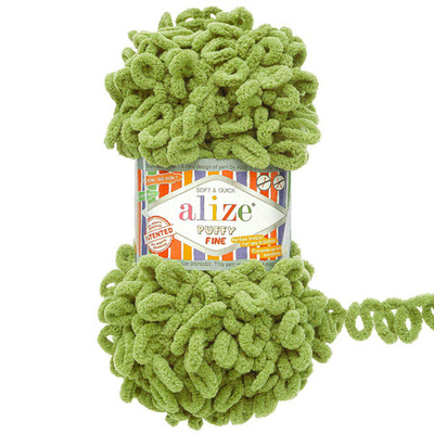 Пряжа Alize (Ализе) Puffy Fine / уп.5 мот. по 100 г, 14м, 485 зеленая черепаха A