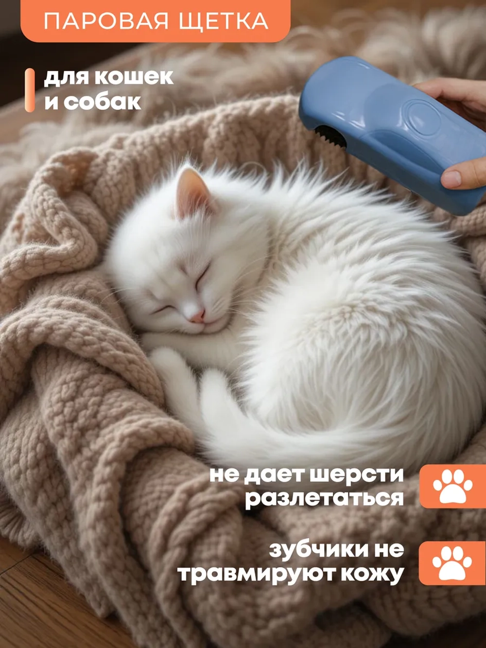 Расческа с паром для домашнего груминга животных, синий