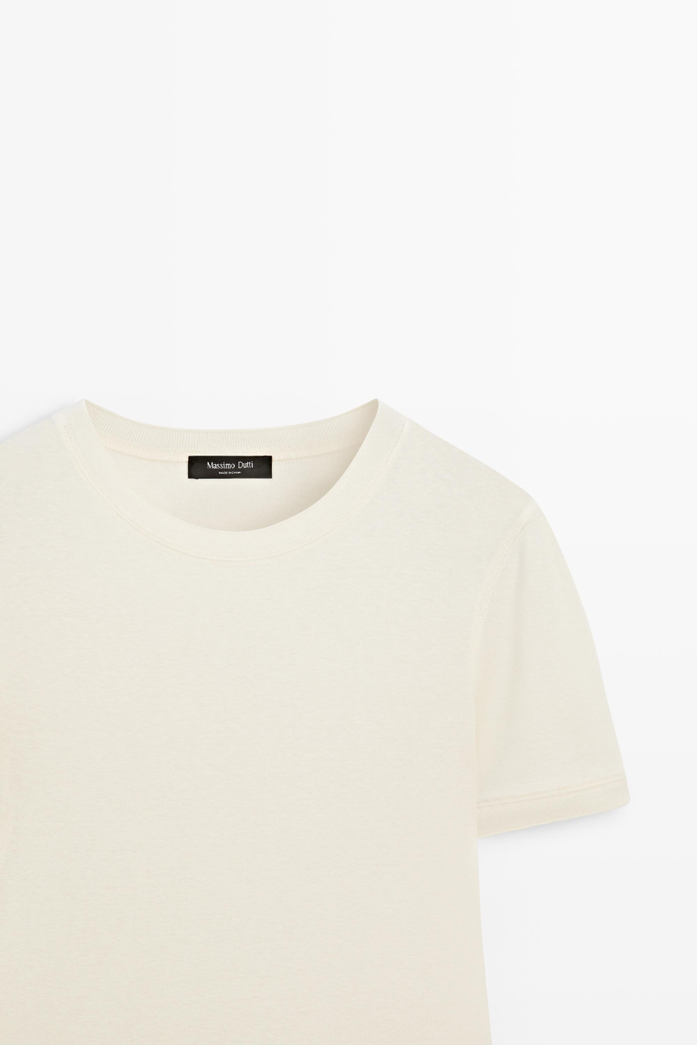 Massimo Dutti Футболка из смесового хлопка с короткими рукавами, натуральный/кремовый
