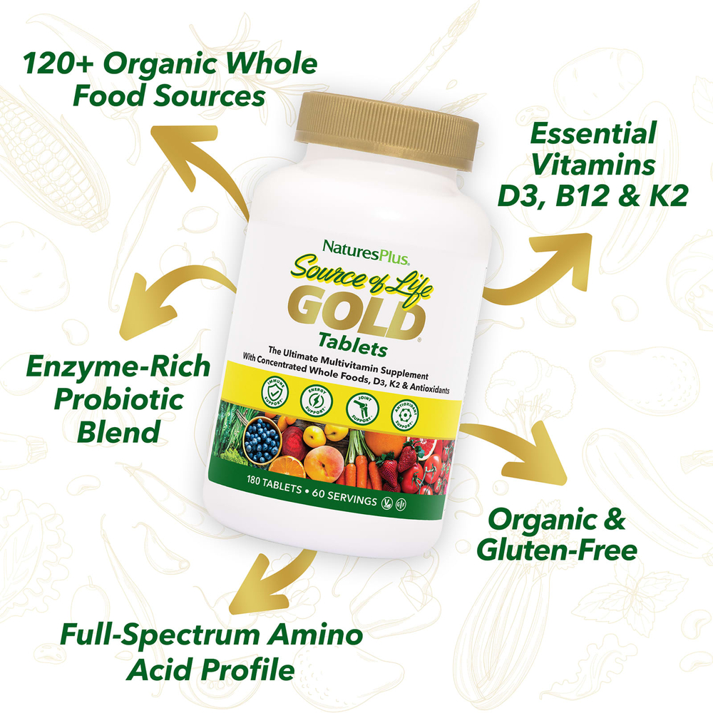 NaturesPlus, Source of Life®, Gold, лучшая мультивитаминная добавка, 180 таблеток