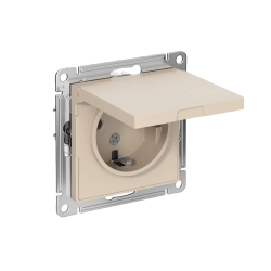 ATLASDESIGN РОЗЕТКА с заземлением со шторками с крышкой, 16А, IP20, механизм, ПЕСОЧНЫЙ