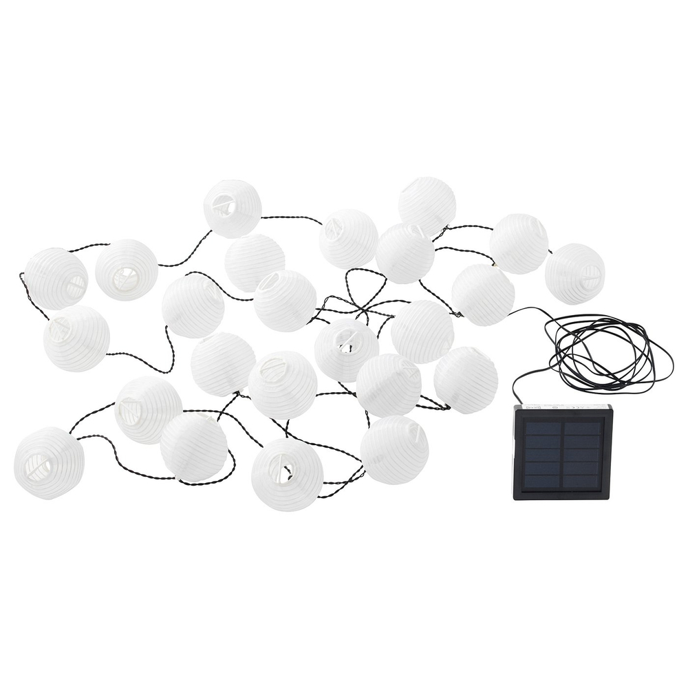 IKEA SOLARVET  (ИКЕА СОЛАРВЕТ)  -  Гирлянда LED, 24 лампочки - для улицы на солнечной батарее/шар белый