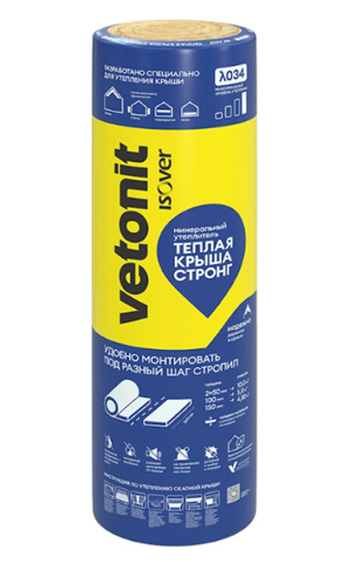Утеплитель Теплая Крыша Стронг (Изовер/Vetonit ) 4000мм×1220мм×150мм 1шт, 5м2