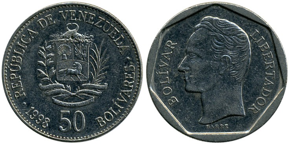 Венесуэла 50 боливаров, 1998 Симон Боливар XF