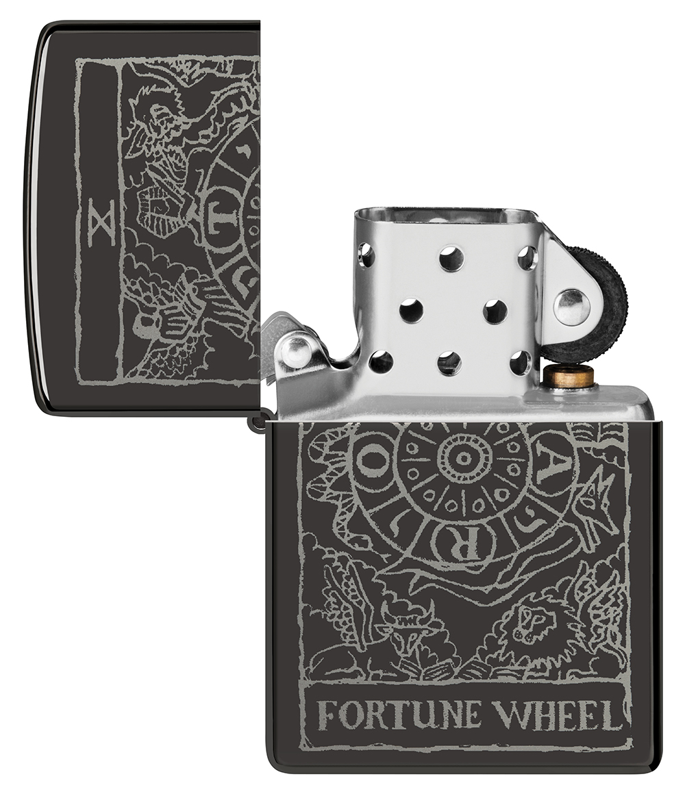 Зажигалка ZIPPO Wheel Of Fortune с покрытием High Polish Black, латунь/сталь, черная, глянцевая, 38x