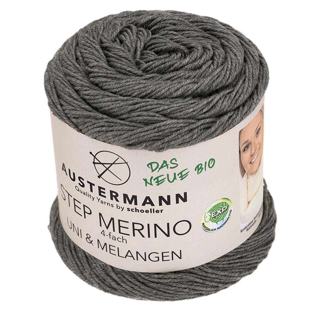 Пряжа Austermann (Аустерманн) Step Merino 4-fath Uni&amp;Melangen Gots / уп.5 мот. по 100 г, 400м, серый
