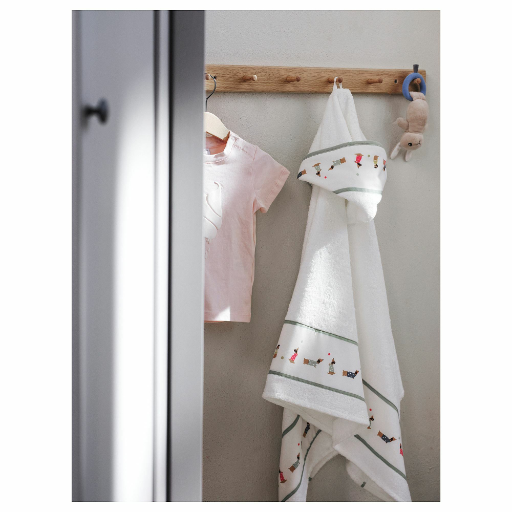 Полотенце банное детское IKEA DROMSLOTT (ДРЁМСЛОТТ), Белый с рисунком, 60х125 см
