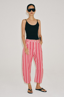 ZARA ДЖИНСЫ-КАПРИ BALLOON В ПОЛОСКУ — ZW COLLECTION, БЕЛЫЙ/КРАСНЫЙ