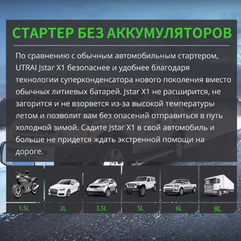 Устройство пусковое портативное бустер c конденсатором 500Farad 1000А Utrai