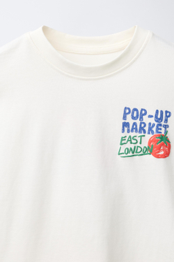 ZARA ФУТБОЛКА С ПРИНТОМ, БЕЛЫЙ