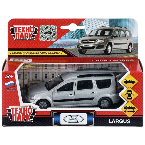 Машина металл LADA LARGUS 12 см, двери, багаж., инерц., сереб., кор. Технопарк