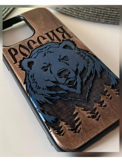 Чехол для iPhone 16 Медведь Россия из дерева
