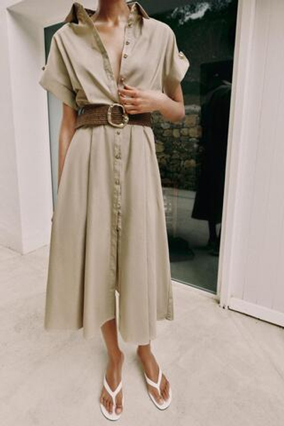 ПЛАТЬЕ МИДИ ИЗ ПОПЛИНА С ПОЯСОМ — ZARA